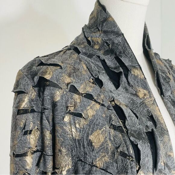 Frank Lyman Vintage Black & Gold Shredded w Elastic Open Cardigan/Jacket Size 8 - Picture 4 of 11